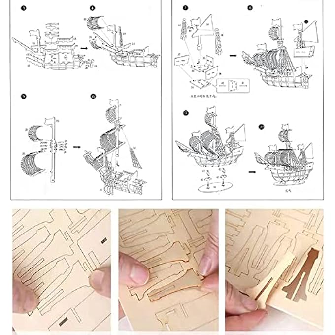 3D WOODEN PUZZLE PIRATE SHIP MODEL KIT FOR ADULTS, DIY EDUCATIONAL DESK TOY, CREATIVE ROOM DECORATION - Image 4